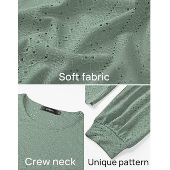 Fantaslook Long Sleeve Crew Neck Eyelet Casual Loose Blouse - NWT - Picture 5 of 6